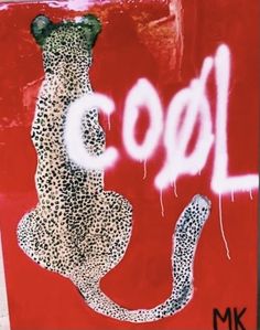 a painting of a cheetah with the word cool on it