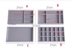 three different sizes and widths of the drawer divider for jewelry or bracelets