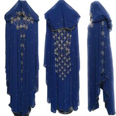 Luxury Women Navy Blue Aroosa Abaya Jalabiya Farasha Long Dress,comes in original plastic wrap with Hijab included. Beautiful material with a premium feel. Exclusive new design Abaya.   Latest new design!  Stone and bead works  comes with inner slip  Colour: Navy Blue  Head scarf is attached (Hooded}  Fabric: chiffon and nida   Do not tumble dry.  Suitable for dry-cleaning.  dry clean  Packet : 1x Chiffon Abaya  and 1x inner slip       Abayas are known by many names. However, they serve the same Luxury Women, Head Scarf, Dress Clothes For Women, Color Variations, Navy Blue, Long Dress, Chiffon, Dress Outfits, Navy