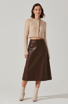 Yuria Faux Leather Midi Skirt