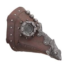 a brown leather mask with silver rivets and spikes on it's face