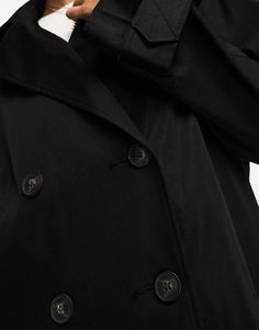 Coat by ASOS DESIGN Throw on, go out Notch collar Shoulder epaulettes Button placket Relaxed fit Black Pea Coat With Button Cuffs And Lapel Collar, Winter Workwear Raincoat Single Breasted, Winter Workwear Raincoat, Single-breasted, Black Fall Workwear Raincoat, Winter Single-breasted Raincoat For Work, Black Raincoat For Workwear In Fall, Black Workwear Raincoat For Fall, Black Fall Raincoat For Work, Long Sleeve Raincoat With Button Closure For Work