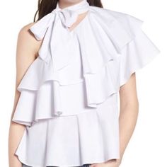 Manufacturer: Leith Retail: $69.00 Condition: New With Tags Style Type: Knit Top Size: Large Bust Across: 19” Length: 23.5” Sleeve Length: One Shoulder Closure: Pullover Material: 100% Cotton Specialty: Solid Chic White Off-shoulder Top With Ruffles, Large Bust, Ruffle Top, Ruffles, Knit Top, One Shoulder, Top Blouse, Sleeve Length, Womens Tops