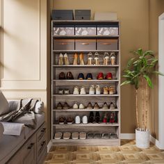 a living room filled with lots of shoes