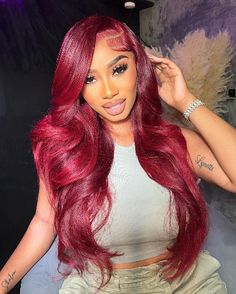 Alipearl Hair Colored Wigs 99J Human Hair Lace Front Wigs Straight Glueless Lace Front Wigs Soft Burgundy Lace Front Wig Pelo Color Borgoña, Future Hairstyles, Birthday Shoot, Hair Brands, Body Wave Wig