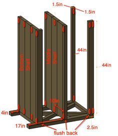 an image of the measurements for a wooden rack with two doors on each side and one door