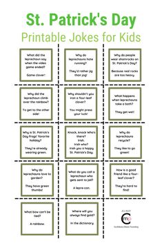 st patrick's day printable jokes for kids to use on the classroom desk