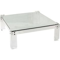 a clear glass coffee table with metal legs