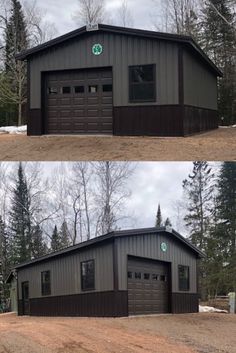 two garages side by side with the doors open