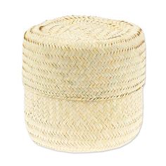 a large white basket sitting on top of a table