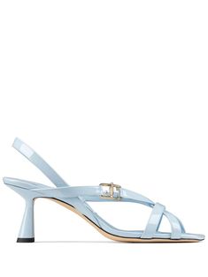 baby blue calf leather twist strap detailing buckle fastening square open toe branded leather insole high kitten heel Baby Blue Heels, Blue Leather Sandals, Jimmy Choo Sandals, Latest Sandal, Jimmy Choo Heels, Blue Heels, Blue Sandals, Blue Shoes, Luxury Shoes