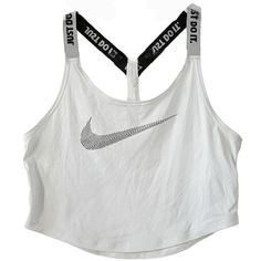 Nwot! Brand New, Never Worn. Women's Cropped White Athletic Scoop Neck Tank Top From Nike. Black Hash Marked Nike Logo Across Chest. "Just Do It" On The Shoulder Straps In Black And White On Both Sides, Interior And Exterior. Made With Dri-Fit Material To Wick Away Moisture. No Flaws. Size Extra Small. Great Lightweight And Breathable Top To Wear During Any Type Of Activity Or Workout! Open To Offers! Scoop Neck Tank Top, Athletic Top, Nike Womens, Nike Black, White Nikes, Nike Tops, Nike Logo, Just Do It, Women Crop