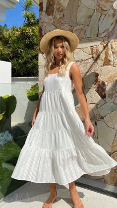 Liza Midi Dress - White - lelonys White Midi, Oversized Style, Everyday Activities, Tier Skirt, Wedding Bridesmaid Dresses, White Midi Dress, Tiered Skirt, Global Fashion, Wedding Bridesmaids