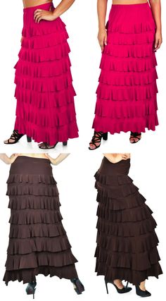 Fitted Tiered Skirt With Ruffles, Fitted Tiered Maxi Skirt With Ruffle Hem, Fitted Tiered Ruffled Skirt, Fitted Tiered Ruffle Bottoms, Fitted Tiered Skirt With Ruffle Hem, Long Stretch Skirt With Ruffles, Stretch Long Skirt With Ruffles, Stretch Tiered Ruffle Skirt, Fitted Tiered Ruffled Skirt Bottoms