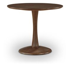 a wooden table with an oval top on a white background, it is isolated from the camera