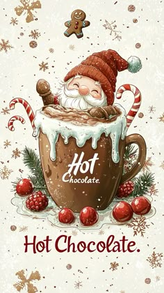 a christmas card with santa claus in a hot chocolate mug