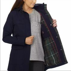 Water Repellent Hidden Zip-Out Hood Wind Resistant Classic Blue Outerwear For Everyday, Classic Blue Everyday Outerwear, Navy Everyday Outerwear For Fall, Navy Outerwear For Everyday Fall, Tweed Blazer Women, Plaid Wool Coat, Womens Tweed Jacket, Pendleton Jacket, North Face Rain Jacket