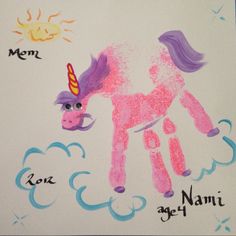 a child's drawing of a pink unicorn