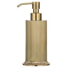 a gold soap dispenser on a white background