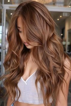 37 Stunning Caramel Brown Hair Ideas to Sweeten Your Look Caramel Hair With Honey Highlights, Coppery Gold Hair, Caramel Gold Hair, Gold Caramel Hair, Soft Caramel Hair, Brown Gold Hair Color, Amber Brown Hair With Highlights, Warm Spring Hair Color Ideas, Low Lights And Highlights Light Brown