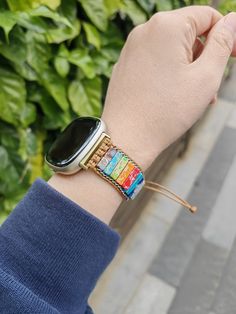 🎈Unleash Your Boho Chic Vibes with our Fitbit Versa 4 Compatible Boho Stone Bracelet - A Love Letter to Your Wrist! ❤Materials: Artificial Turquoise, Wax Cord ❤Smart Watch Connection: Stainless Steel ❤Compatibility: The Bohemian-inspired unique strap is compatible with Fitbit Versa 4, Fitbit Versa 3, Fitbit Sense 2, and Fitbit Sense watch bands women. ❤Size: Your Bohemian bracelet strap women is suitable for wrist sizes 5.4'' to 6.7'' (137mm to 170mm).  👉The Fitbit versa 4 bracelet can be adju Fitbit Versa 3 Tips, Fitbit Versa 2 Bracelet, Watch Bands For Fitbit Versa, Hippie Bands, Fitbit Sense Band, Fitbit Versa 4, Versa 2 Fitbit Bands, Fitbit Versa 3, Beaded Watches