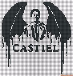 a cross stitch pattern with an image of a man holding two large black birds and the words castle