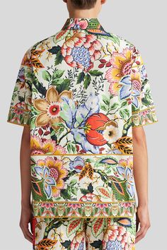 Etro Short sleeve camper shirt in multi floral. Cotton Poplin Dry Clean Made in IT