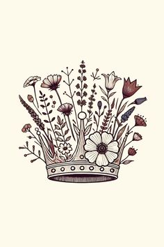 a drawing of flowers in a crown on a white background