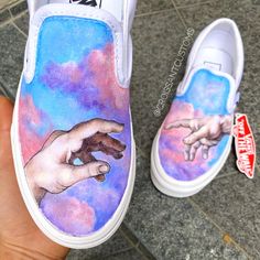 Creation of Adam Vans by croissantcustoms Custom Slip On Vans, Disney Painted Shoes, Canvas Shoes Diy, Vans Aesthetic, Air Force Shoes, Custom Vans Shoes, Painted Vans, Crocs Fashion, Custom Shoes Diy