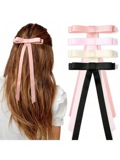 Beige Rosa claro Rosa oscuro Negro Dulce Collar  Poliéster Liso Pinzas Pequeñas para el Pelo Embellished Ribbon Hair Accessories, Accessories Cute, Beige Light, Pink Dark, Ribbon Hair, Girl Hair Bows, Long Tail, Girls Bows