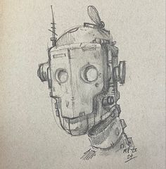 a pencil drawing of a robot head