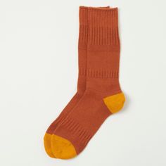 This traditional Guernsey knit sock is the perfect way to up your sock game this winter, boasting a über warming construction of 87% wool, 8% polyester, 4% nylon, and 1% polyurethane. The knitted pattern style gives this sock a heritage feel, while bold colours, and contrast heel and toe panels bring this option firmly into the 21st Century. 87% wool, 8%polyester, 4% nylon, 1% polyurethane Traditional Guernsey knit Product code: R1378 Made in Japan Workwear Boots, Orange Socks, Yellow Socks, Denim Repair, Orange Heels, Moc Toe Boots, Mountaineering Boots, Red Wing Shoes, Sock Game