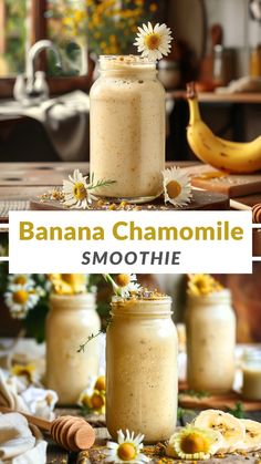 banana chamomile smoothie in a mason jar