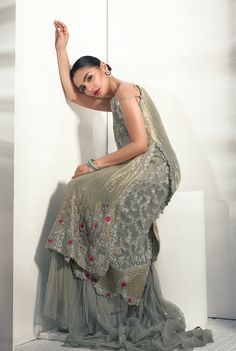 Long Shirt Lehnga with Zardozi Work with beautiful embroidery, dabka and sequins. Latest Long Shirt lehnga available with fast delivery in USA. Nameera By Farooq, Zardozi Work, Bridal Dresses Pakistan, Traditional Bride, Silver Fabric, Pakistani Bridal Wear, Indian Suits, Color Full, Pakistani Bridal