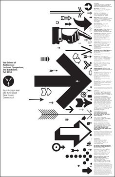 a poster with different types of arrows and symbols in black and white, on a gray background