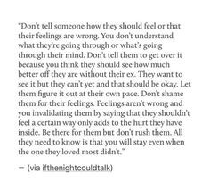 an open book with the words don't tell someone how they should feel that their feelings