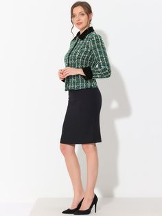 Shop Allegra K for winter elegant vintage plaid tweed office short jacket blazer you are looking for, get more women's suits for yourelf. Order now! Free Returns! Short Blazer, Velvet Collar, Blazer Designs, Pencil Skirts, Vintage Blazer, Tweed Fabric, Blazer And Shorts, Plaid Fashion, Vintage Plaid