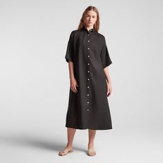 Description
With flowing lines and a breezy, relaxed fit, the Algarve Shirt Dress makes the transition from poolside to dinner on the terrace effortless. An optional belt closure allows for versatile styling, and the dress can be worn open over an outfit or swimsuit, or buttoned on its own. Crafted from airy-yet-durable washed linen, the Algarve Shirt Dress can be dressed up or down, in warm weather or cooler climes.
The Algarve Shirt Dress is part of the Everywear collection, our line of classi Classic Wardrobe Essentials, Shirt Dress Black, Animal Print Maxi Dresses, The Terrace, Maxi Slip Dress, Classic Wardrobe, Create Outfits, Black Shirt Dress, Elbow Length Sleeve