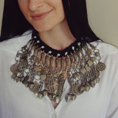 Vintage Tribal Afghan necklaceBohemian jewelry by NEELAMdisaign Bohemian Beaded Choker Necklace, Traditional One-of-a-kind Necklace For Festival, Bohemian Festival Choker Jewelry, Handmade Metal Necklace For Festivals, Festival Coin Pendant Necklace, Bohemian Pendant Choker, Traditional Adjustable Boho Collar Necklace, Bohemian Style Metal Bib Necklace As Gift, Handmade Bohemian Choker Necklace