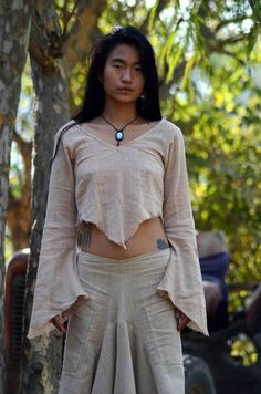 Natural cotton long sleeves pixie top Pixie Outfit, Hemp Clothing, Hippie Tops, Backless Top, Festival Tops, Hippie Outfits, Off Shoulder Tops, Dyed Tops, Boho Tops