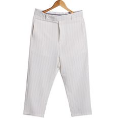 Material: Polyester, Cotton • Length: Knee Length • Style: Casual, Regular • Decoration: Pockets • Type: Shorts, Striped, Mid, Loose, Button Fly White Pants With Welt Pockets For Summer, Daywear Trousers With Welt Pockets, Trousers With Welt Pockets For Daywear, Summer Straight Pants With Button Closure, Summer Pants With Button Closure, Summer Trousers With Button Closure, White Ankle-length Pants With Welt Pockets, Ankle-length Bottoms With Welt Pockets For Daywear, White Ankle-length Bottoms With Welt Pockets