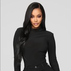 Brand New! Never Worn Sleek Black Bodysuit For Workwear, Sleek Black Bodysuit For Spring, Black Bodysuit For Workwear In Spring, Black Bodysuit For Spring Workwear, Chic Black Bodysuit For Workwear, Spring Workwear Black Bodysuit, Black High Neck Top For Date Night, Sleek Black Bodysuit For Night Out, Black Bodysuit For Work In Spring