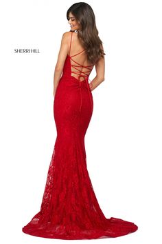 Stretch lace gown with sweetheart neckline, strappy lace up back, and ruched lower back. Fitted Lace Dress, Sherri Hill Dress, Sherri Hill Prom, Sherri Hill Prom Dresses, Prom Dress Stores, Lace Prom Dress, Prom Dress Styles, Designer Prom Dresses, Prom Designs