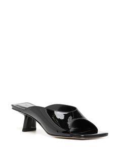 BY FAR high-shine Leather Sandals - Farfetch Sandals Black, Black Sandals, Leather Sandals, Open Toe, Nct, Fashion Branding, Black Leather, Slip On, Sandals