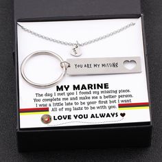 a keychain that says,'you are my missing'with a heart on it