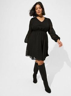 Torrid Dresses, Plus Size Womens Clothing, Versatile Dresses, Embellished Dress, Babydoll Dress, Cinched Waist, Long Sleeve Lace, Fit And Flare Dress, Knee Length Dress