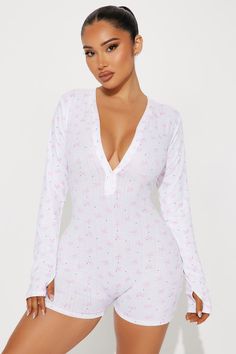 Available In White/Pink. PJ Romper Onesie Button Up Detail Long Sleeve Thumbholes Full Stretch Bow Print Final Sale Disclaimer Print Placement May Vary 95% Polyester 5% Spandex Imported | Always A Cutie Pointelle PJ Romper Onesie in White/Pink size Large by Fashion Nova Pj Romper, Glam Closet, Cute Pjs, Pajama Romper, White Onesie, Digital Closet, Bow Print, Lounge Pajamas, Print Placement