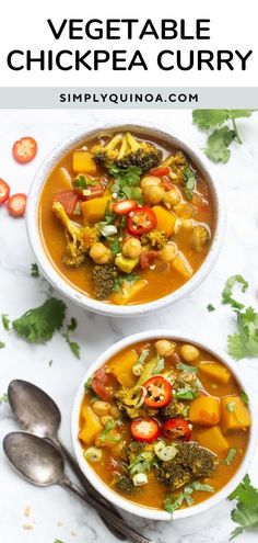 two bowls filled with vegetable chickpea curry