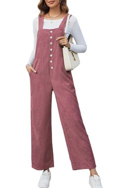 PRICES MAY VARY. Stylish Design: Embrace retro-chic fashion with our Corduroy Overalls for women. Featuring a classic bib, wide leg, and adjustable straps, this overall combines timeless style with a modern touch. Comfortable Fit: Crafted from soft corduroy fabric, the overall offers a comfortable and flexible fit for all-day wear. The loose fit design ensures freedom of movement while maintaining a flattering silhouette. Practical Pockets: Stay organized on-the-go with the convenient front bib Affordable Pink Women's Overalls, Casual Spring Corduroy Overalls, Casual Fall Corduroy Overalls, Casual Winter Corduroy Overalls, Pink Corduroy Overalls, Retro Chic Fashion, Floral Overalls, Appropriate Outfits, Loose Overalls