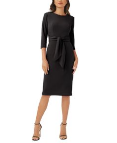 in stock Elegant Black Dress With 3/4 Sleeves, Black Midi Dress With 3/4 Sleeves For Office, Black Half Sleeve Midi Dress For Work, Black Fitted Midi Dress 3/4 Length, Elegant Black Half Sleeve Midi Dress, Elegant Black Midi Dress With Half Sleeves, Black Fitted Midi Dress With 3/4 Sleeve, Black Midi Dress With 3/4 Sleeve, Elegant Half Sleeve Midi Dress For Fall